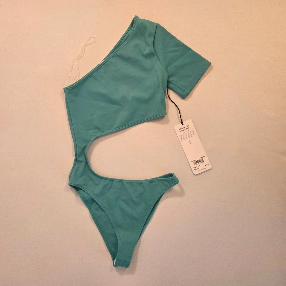 ALO Yoga Body Wave‎ One Piece Swimsuit Ocean Teal Asymmetrical Cutout XS W8113R